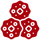 Three red floral shapes arranged together