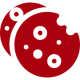 Red cookie graphic with bite marks